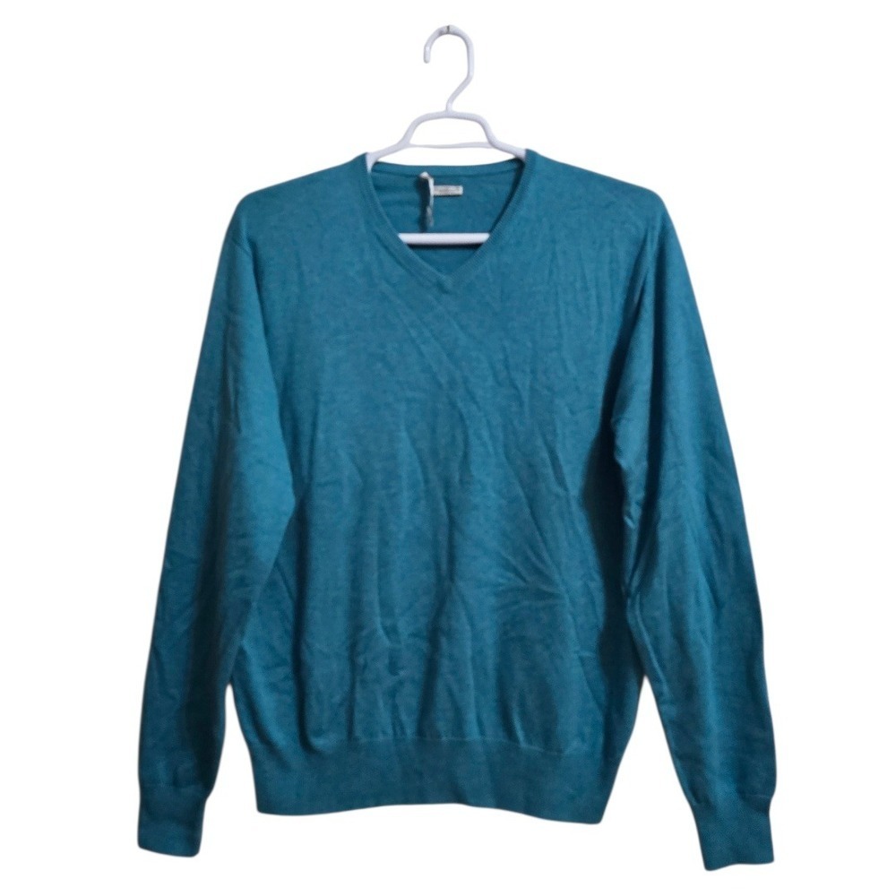 Peter Millar Crown Soft Silk Cashmere V-Neck Sweater In Teal Sz XL